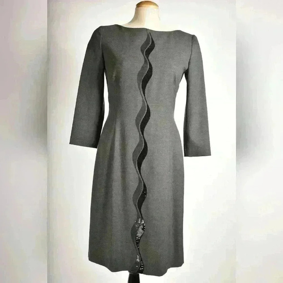 ALBERTA FERRETTI Grey Wool  Sequin 3/4 Sleeve Knee Length Tunic Dress 6US Italy - Picture 1 of 12